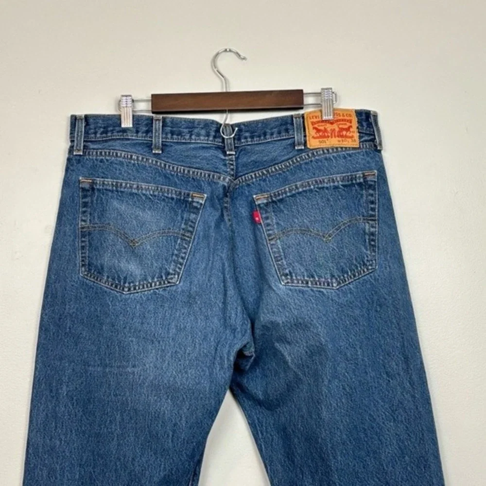 Levis Jeans Mens 36X34.5 Blue 501 Hidden Button Fly Straight Leg Denim‎